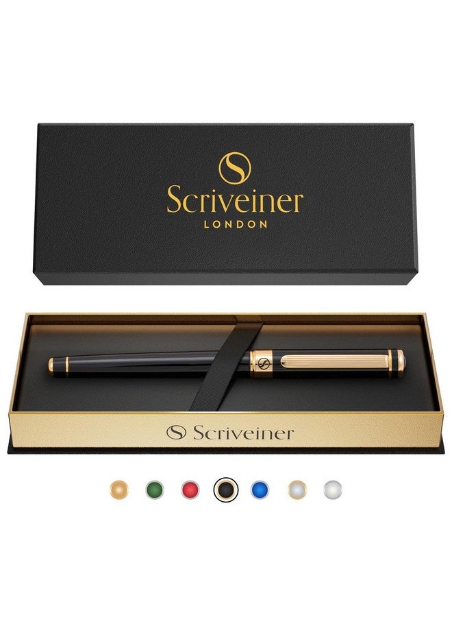 Scriveiner Black Lacquer Rollerball Pen - Stunning Luxury Pen With 24K Gold Finish, Schmidt Ink Refill, Best Roller Ball Gift Set For Men & Women, Professional, Executive Office, Nice Pens - Image 1