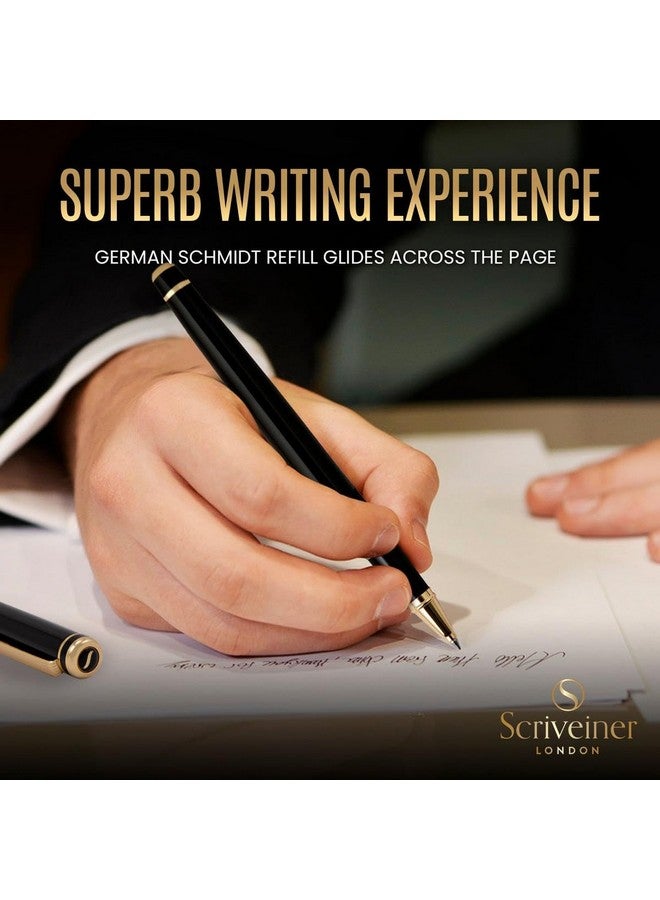 Scriveiner Black Lacquer Rollerball Pen - Stunning Luxury Pen With 24K Gold Finish, Schmidt Ink Refill, Best Roller Ball Gift Set For Men & Women, Professional, Executive Office, Nice Pens - Image 3