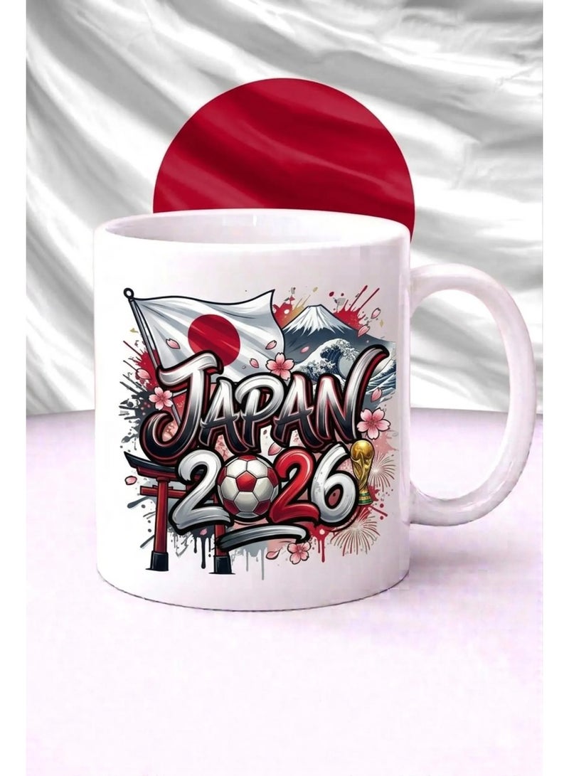 كوب قهوة سيراميك أبيض تذكاري لكأس العالم اليابان 2026