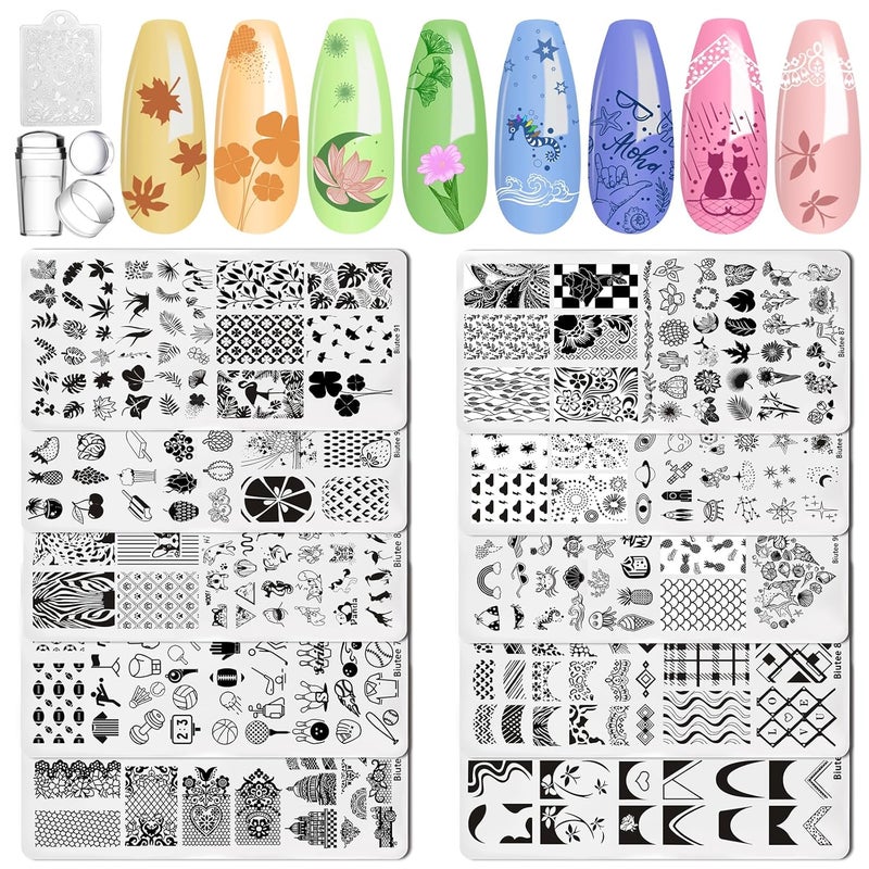 Biutee Nail Art Stamping Plates Set  10PCS French Line Stamp Templates  Reusable Stainless Steel Nail Tools