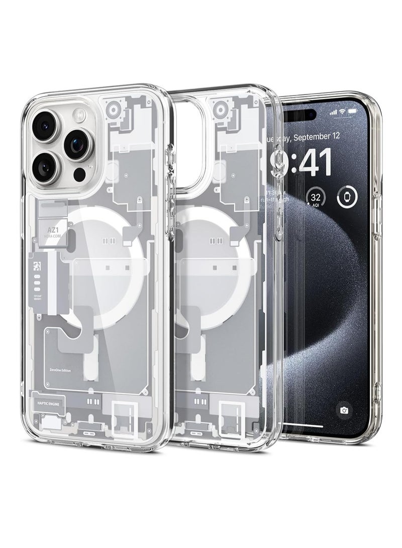 غطاء حافظة MagFit مدمج ممتاز مصمم لغطاء حافظة MagFit المصمم لهاتف iPhone 15 Pro Max متوافق مع MagSafe - Zero One White - Image 1