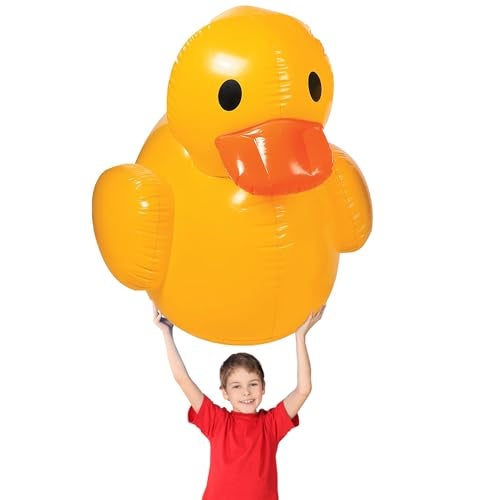 Fun Express Giant Inflatable Rubber Duck 4 Feet - Large Yellow Duck Pool Float for Birthday Party Decorations | Big Rubber Ducky for Baby Showers, Easter Decor & Outdoor Events | Premium Vinyl Design - Image 1