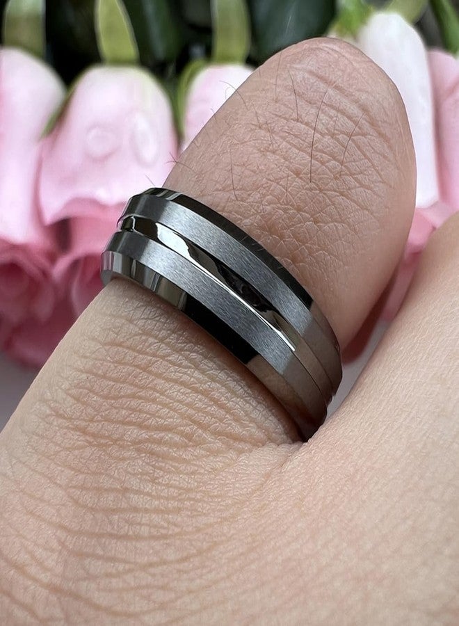 TUTISS 6mm Gunmetal Tungsten Rings for Men Women Engagement Wedding Bands Fashion Jewelry Center Grooved Matte Finish Beveled Edges Comfort Fit Size 10.5 - Image 5