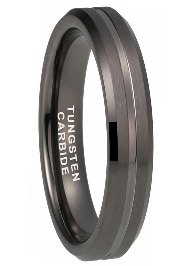 TUTISS 6mm Gunmetal Tungsten Rings for Men Women Engagement Wedding Bands Fashion Jewelry Center Grooved Matte Finish Beveled Edges Comfort Fit Size 10.5 - Image 1