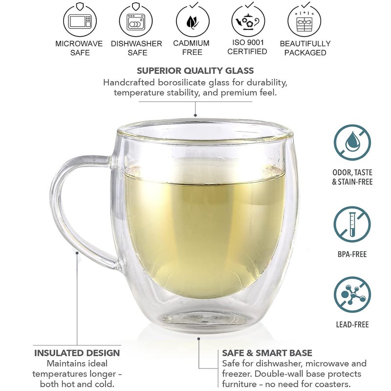 Teabloom Double Walled Cups Set of 4 Insulated Glass Cups for Tea Coffee Espresso and More 8 oz 250 ml - Image 2
