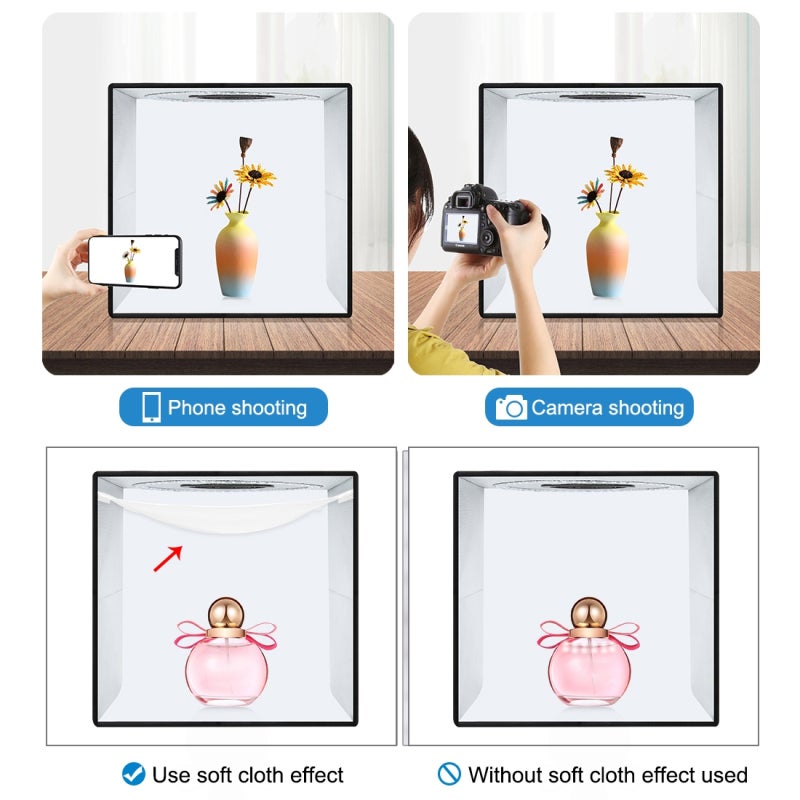 Mini Photo Studio Light Box: 160 LED Beads, 3 Color 10-Level Dimmable, CRI ≥90, 3200-6500K - Foldable Portable Hook And Loop Design, 12 Dual-Sided Backdrops - Light Box Photography For Professional Pr - Image 5
