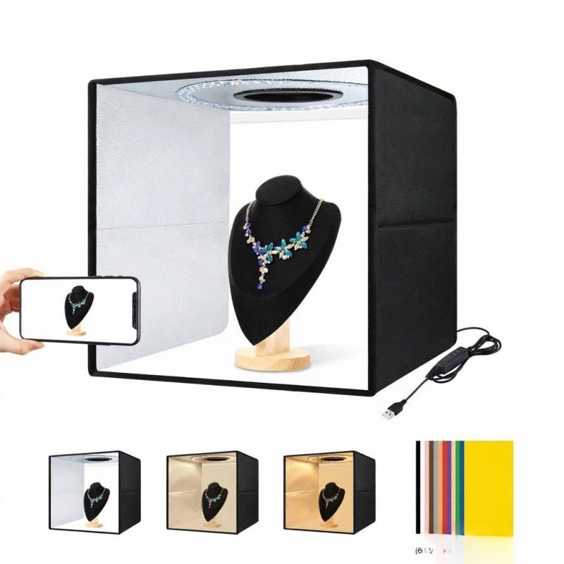 Mini Photo Studio Light Box: 160 LED Beads, 3 Color 10-Level Dimmable, CRI ≥90, 3200-6500K - Foldable Portable Hook And Loop Design, 12 Dual-Sided Backdrops - Light Box Photography For Professional Pr - Image 1