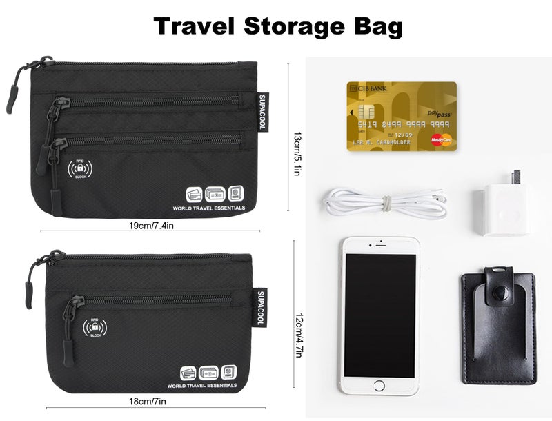 SUPACOOL Passport Holder Bag, Travel Wallet for Men Women Family, Passport Pouch, Card Holder Organizer, RFID Blocking, Two-piece Set(Black) - Image 5