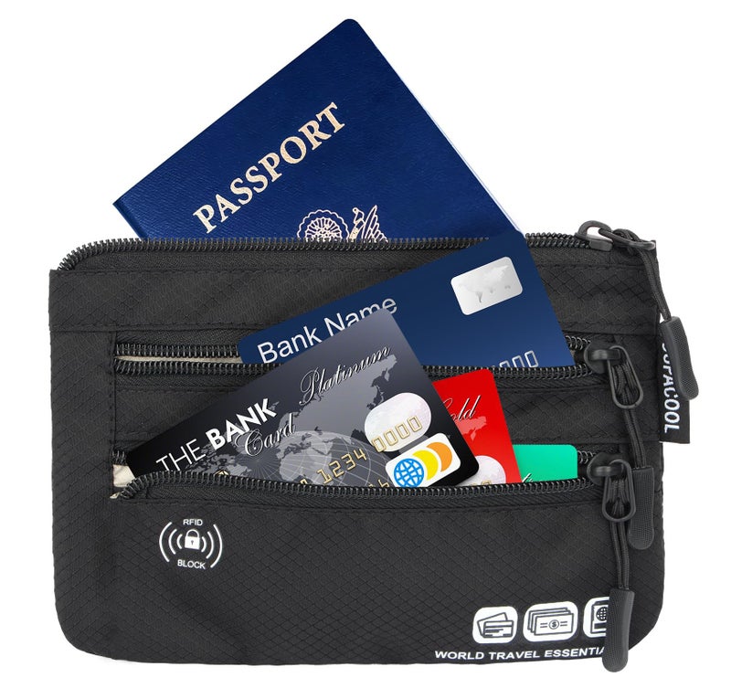 SUPACOOL Passport Holder Bag, Travel Wallet for Men Women Family, Passport Pouch, Card Holder Organizer, RFID Blocking, Two-piece Set(Black) - Image 3