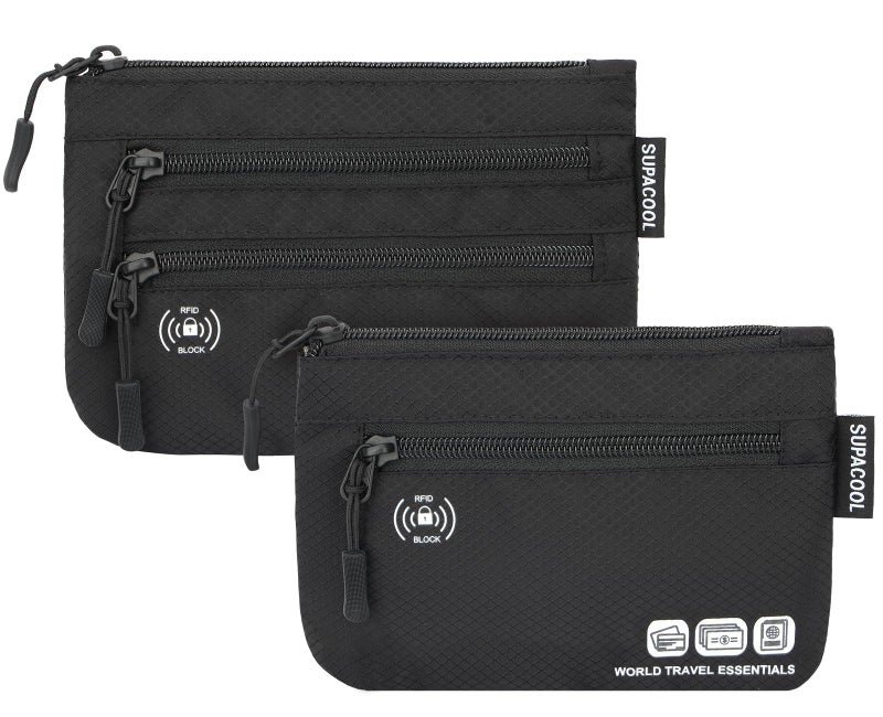 SUPACOOL Passport Holder Bag, Travel Wallet for Men Women Family, Passport Pouch, Card Holder Organizer, RFID Blocking, Two-piece Set(Black) - Image 1
