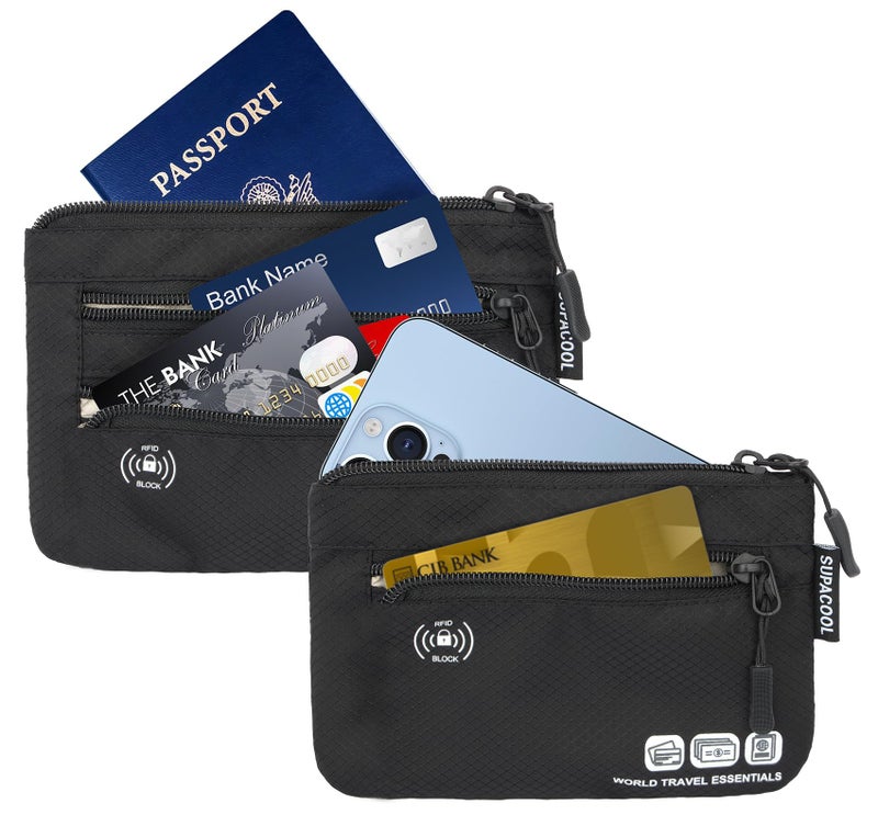 SUPACOOL Passport Holder Bag, Travel Wallet for Men Women Family, Passport Pouch, Card Holder Organizer, RFID Blocking, Two-piece Set(Black) - Image 2