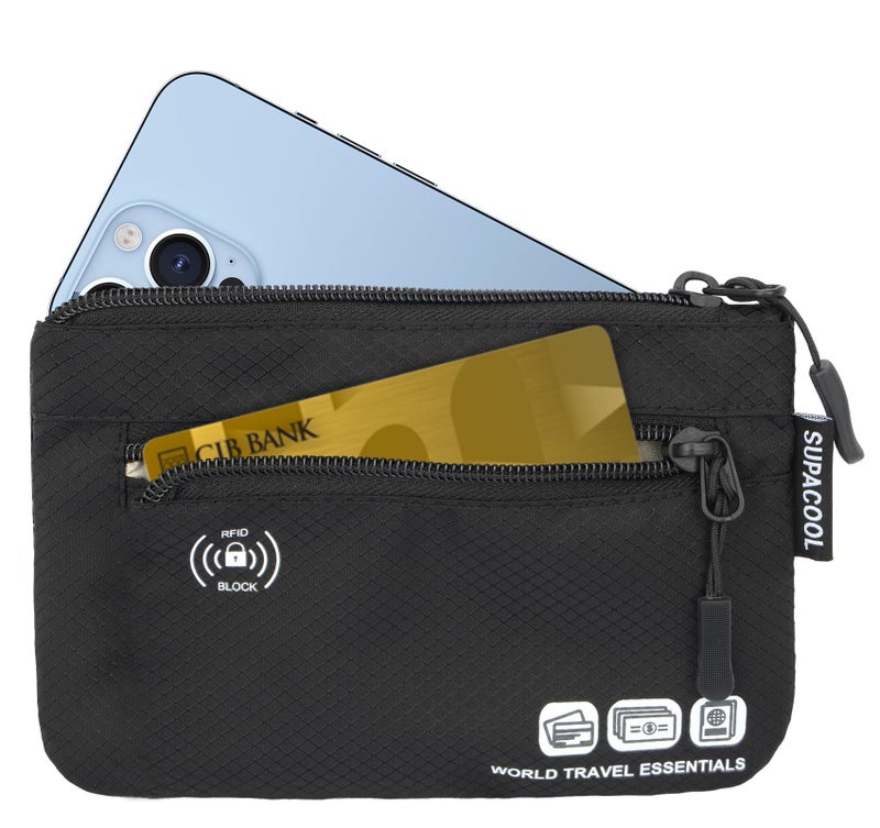 SUPACOOL Passport Holder Bag, Travel Wallet for Men Women Family, Passport Pouch, Card Holder Organizer, RFID Blocking, Two-piece Set(Black) - Image 4