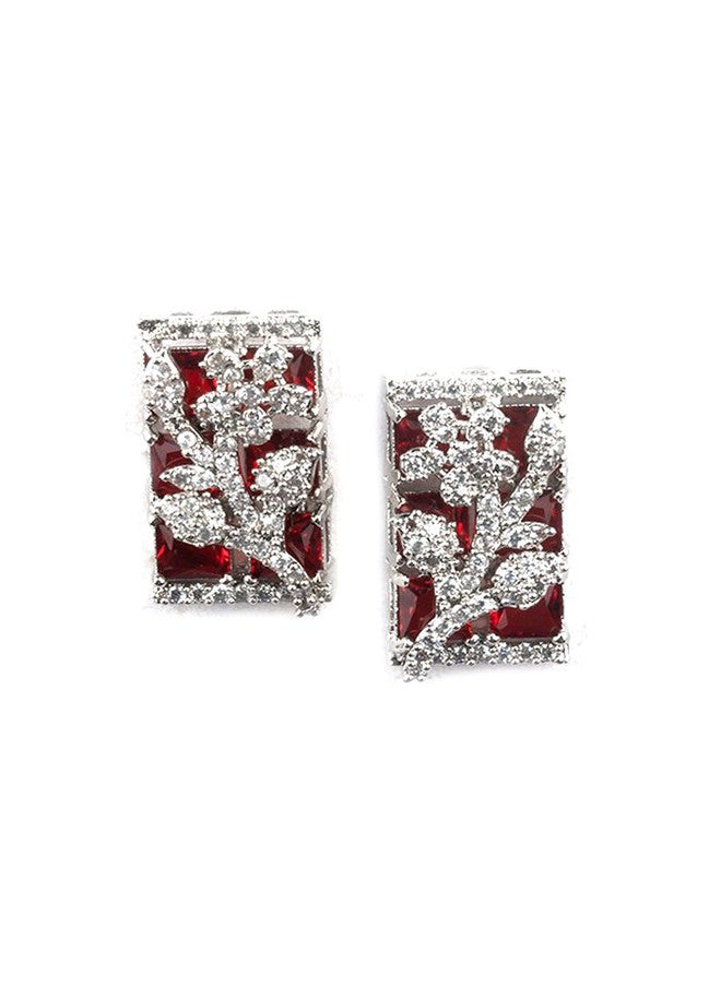 StileAdda Silver-Plated American Diamond Studded Big Square Necklace and Earrings Set - Image 4