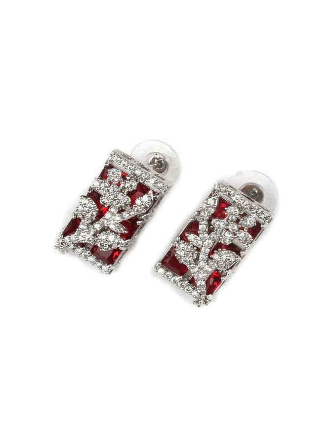 StileAdda Silver-Plated American Diamond Studded Big Square Necklace and Earrings Set - Image 5