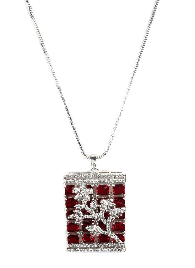 StileAdda Silver-Plated American Diamond Studded Big Square Necklace and Earrings Set - Image 3