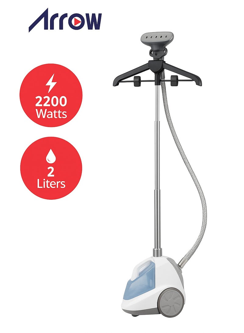 Arrow 2 LTR GARMENT STEAMER, 2200W | 4 power setting | 50 seconds heat up time | Water Jug | Steam Sprayer Frame | Clothes Hanging Rod Interface| White Color | Model Name: RO-02GSY - Image 1