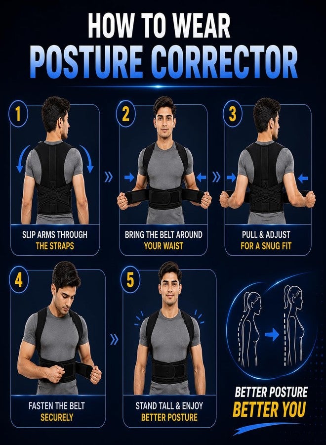 PulGos Posture Corrector Belt for Men & Women | Adjustable Back Brace for Posture Correction and Spine Support | Comfortable Daily Wear for Back, Neck and Shoulder Relief | Universal Size 30-48 Inches - Image 3