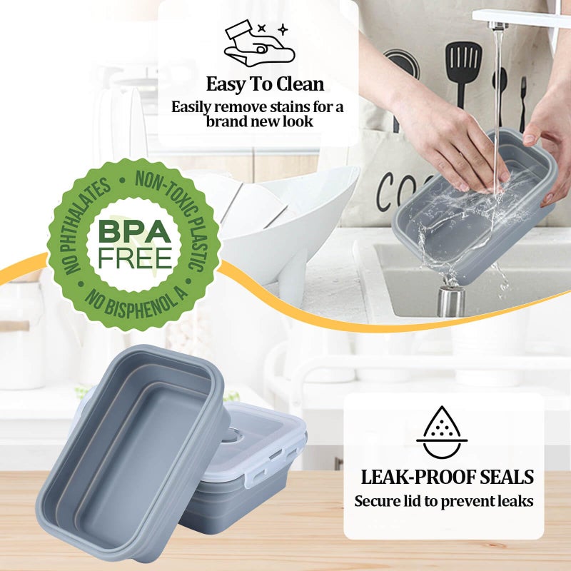 DGDUBRB Collapsible Food Storage Containers with Lids, Silicone Meal Prep Containers BPA Free, Lunch Containers Collapsible Bowls Sets for Camping Storage Containers, Microwave Freezer Dishwasher Safe, Gray - Image 4