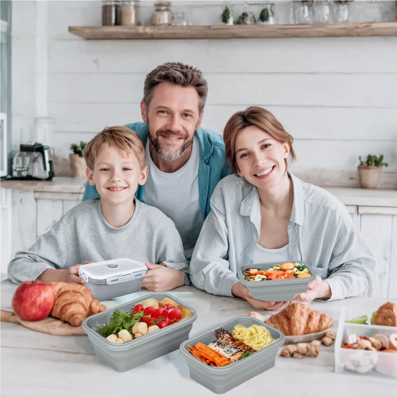 DGDUBRB Collapsible Food Storage Containers with Lids, Silicone Meal Prep Containers BPA Free, Lunch Containers Collapsible Bowls Sets for Camping Storage Containers, Microwave Freezer Dishwasher Safe, Gray - Image 3
