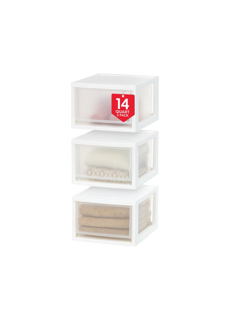 IRIS IRIS USA 145 Qt Plastic Drawer Storage Organizer Stacking Drawers 3Pack Stackable Unit with Sliding Drawer for Clothes Bedroom Kitchen Under Sink Pantry Craft Room Bathroom Dorm Office White 