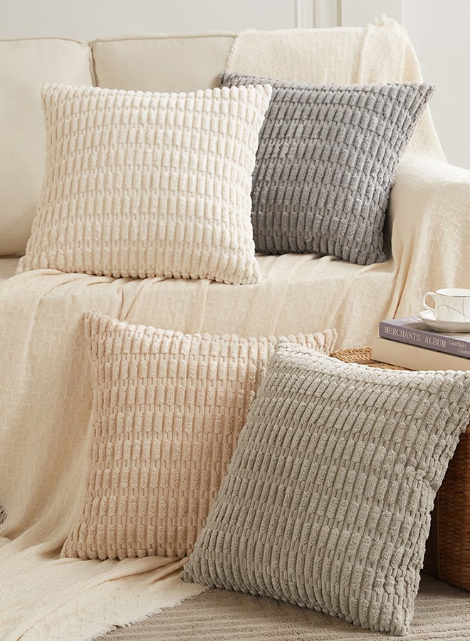 Fancy Homi مجموعة من 4 أغطية وسائد زخرفية للكنبة، السرير والأريكة، تصميم ناعم من قماش الكوردuroy، تصميم جمالي وحديث - 45x45 سم - محايد - Image 1