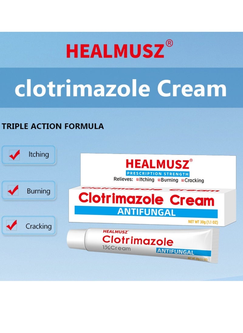 HEALMUSZ - Clotrimazole Cream Athlete Foot Cream Jock Itch and Ringworm Cream Relieve Itching Burning Cracking & Scaling Clotrimazole Antifungal Cream Body Cream Athletes Foot Ointment  Anti Fungal Cream 30ml - Image 1