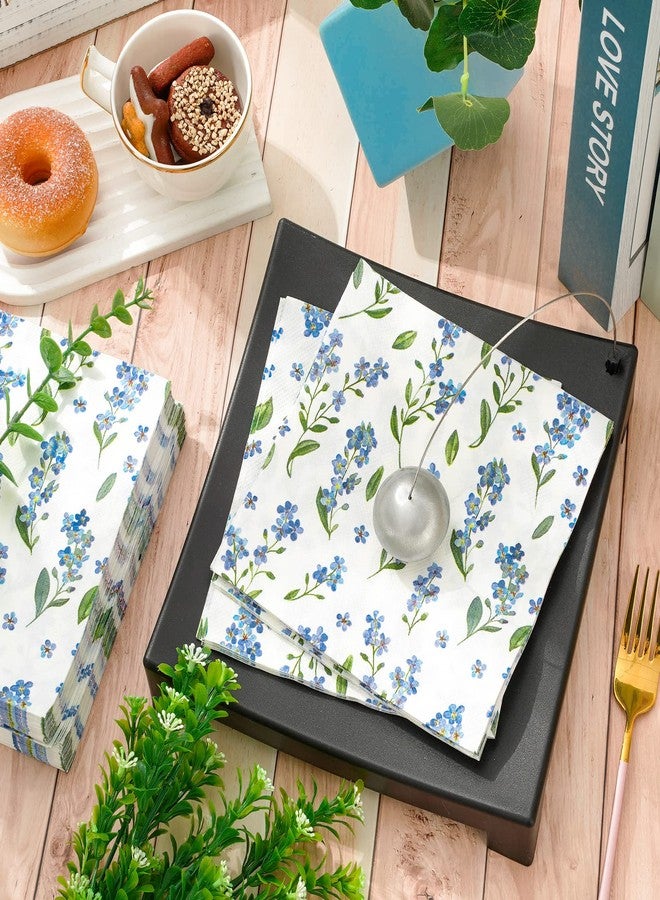AnyDesign مجموعة 80 من مناديل الغداء الزرقاء المزخرفة بالأزهار القابلة للاستخدام مرة واحدة، مناديل ورقية مزخرفة بالألوان المائية، زهرة لا تنساني، ميوسوتيس سيلفاتيك، مناديل للحلويات والعشاء، مناديل يدوية لحفلات الزينة، 6.5 × 6.5 بوصة (A1697) - Image 3