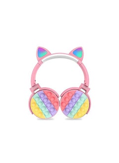X spring Cat Ear Kids Headphones Cute Led Light Up Bluetooth Kids Headphones Wireless Bluetooth Headset With Silicone Fidget Pop Bubbles Stereo Noise Cancelling Over Ears Headphones For Girls Women  - Image 1