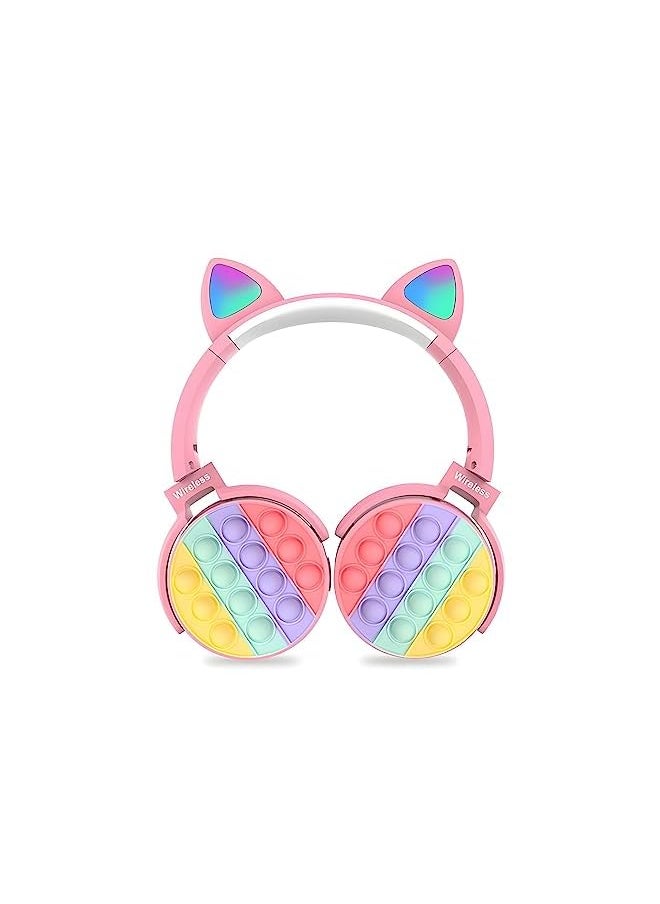 X spring Cat Ear Kids Headphones Cute Led Light Up Bluetooth Kids Headphones Wireless Bluetooth Headset With Silicone Fidget Pop Bubbles Stereo Noise Cancelling Over Ears Headphones For Girls Women  - Image 1