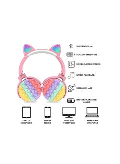 X spring Cat Ear Kids Headphones Cute Led Light Up Bluetooth Kids Headphones Wireless Bluetooth Headset With Silicone Fidget Pop Bubbles Stereo Noise Cancelling Over Ears Headphones For Girls Women  - Image 2