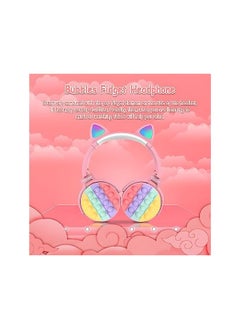 X spring Cat Ear Kids Headphones Cute Led Light Up Bluetooth Kids Headphones Wireless Bluetooth Headset With Silicone Fidget Pop Bubbles Stereo Noise Cancelling Over Ears Headphones For Girls Women  - Image 4