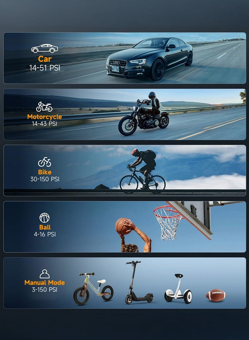 Lydsto مضخة نفخ السيارات 1S مع ضوء LED، قياس ضغط دقيق، شحن نوع-C، مع 5 أوضاع نفخ - Image 4