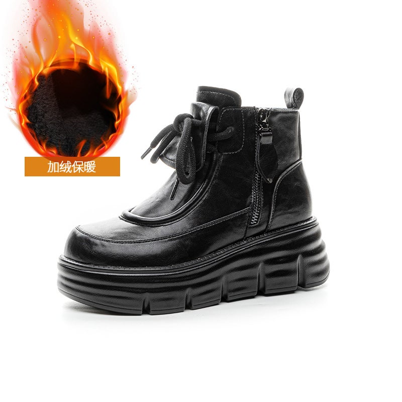 Thick-Soled Fleece-Lined Cotton Boots, Women''s Martin Boots, 2026 New Live-Stream Hot-Selling Height-Increasing Short Boots, Casual Fashion Versatile Women''s Boots - Image 1