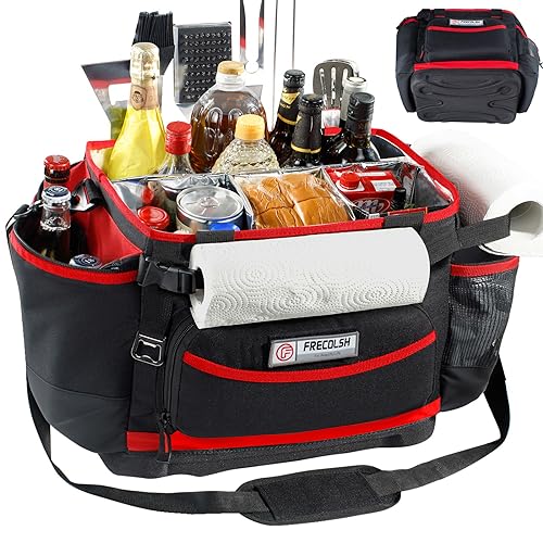 FRECOLSH Large BBQ Organizer with Molded Hard Base Compatible with Blackstone Outdoor Utensil Bag for Camping Picnic Tailgating Portable Cooking Accessories Tote Gift for Men - Image 1