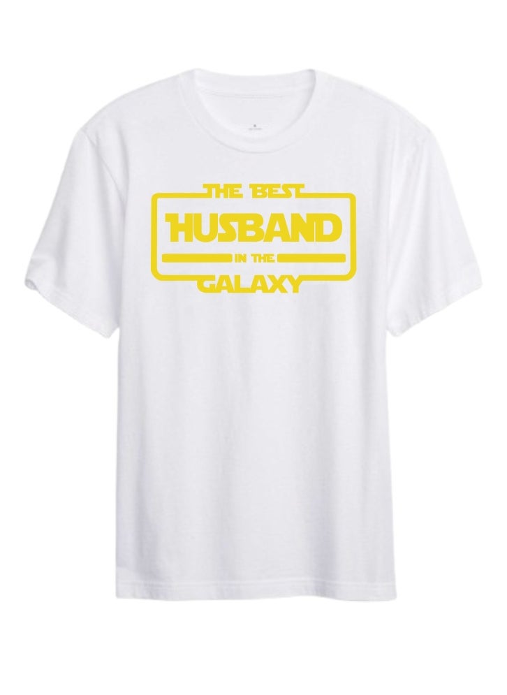 LOUD UNIVERSE Best Husband In The Galaxy Graphic T-Shirt, White, Short Sleeve, Crew Neck  - Image 1