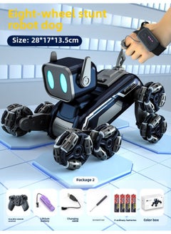 Generic Remote Control Machine Eight Wheel Stunt Dog 2.4G Swing Arm Climbing Car Boy Electronic Pet Children's Toys-Color:Blue Eight-wheel Stunt Mechanical Dog-dual Control-Specifications:Luxurious Three Batteries  - Image 1
