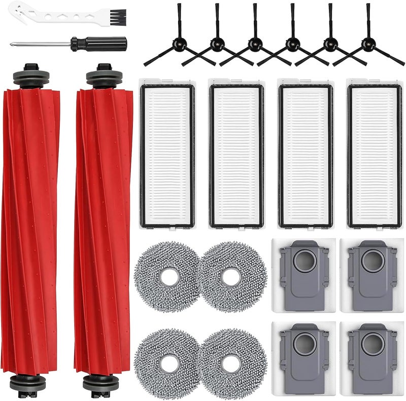 AnDongo 22 Pack Replacement Accessories for Roborock Qrevo S/Qrevo Pro/Qrevo Plus/Qrevo MaxV【Not for Qrevo】Robot Vacuum, 2 Mainbrush 4 Filter 4 Dust Bags 4 Mop Pads 6 Sidebrush 1 Cleaning Brush 1 Screwdriver - Image 1