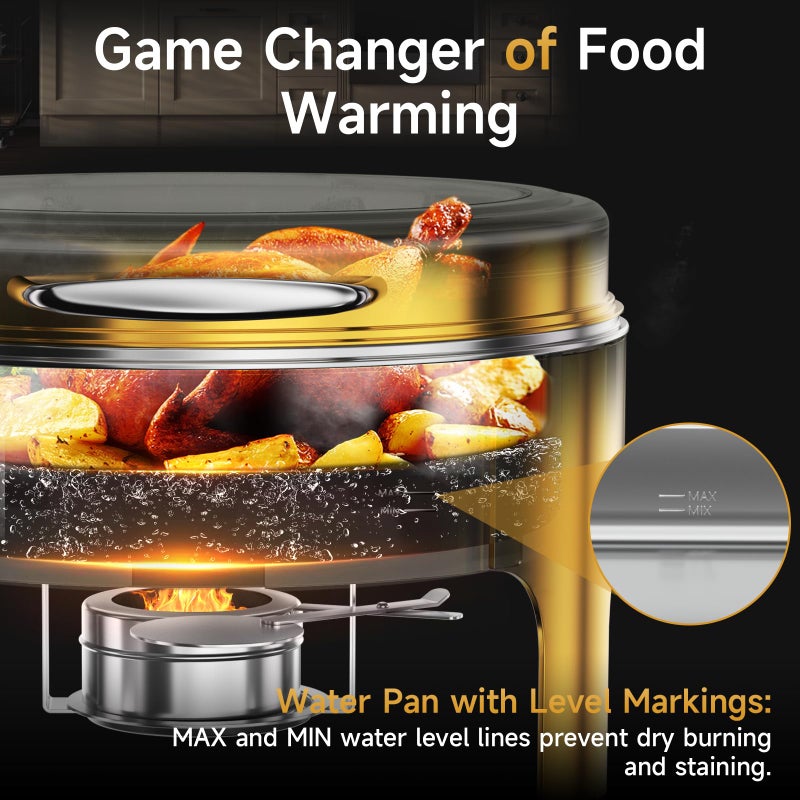 KScocina Chafing Dishes for Buffet, 6QT Round Stainless Steel Chafing Dish with Transparent Hydraulic Lid, 304 Food Pan, Buffet Warmer for Parties and Events (Golden) - Image 2