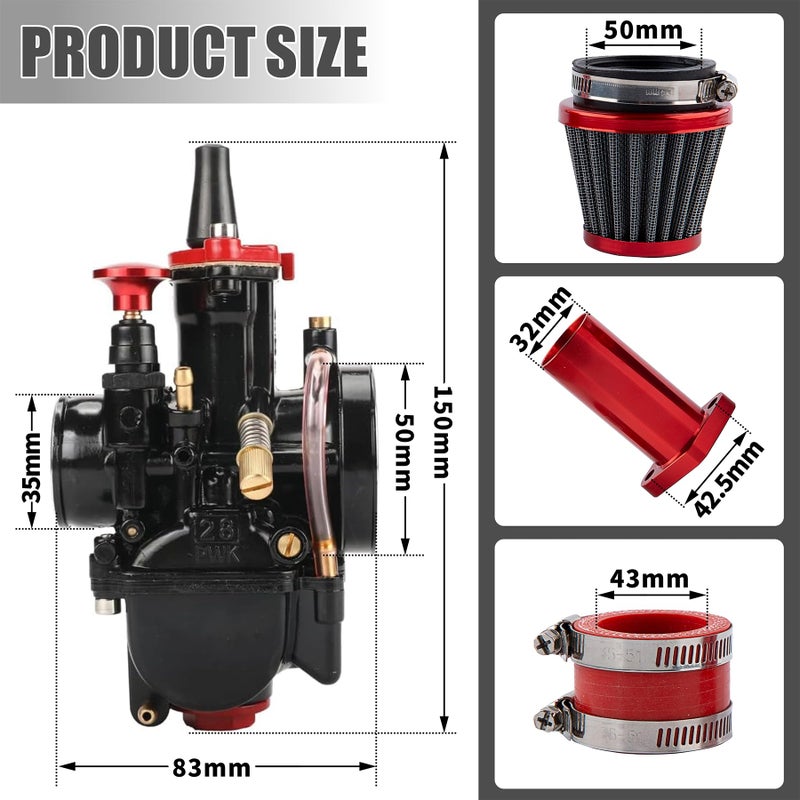 QXBER PWK28mm Carburetor Kit for Predator 212, Upgrade for Coleman Predator 196cc 212cc 224cc Engine, Baja Warrior MB200 KT196 GX160 6.5hp Engine with Intake Manifold 48mm Air Filter - Image 2
