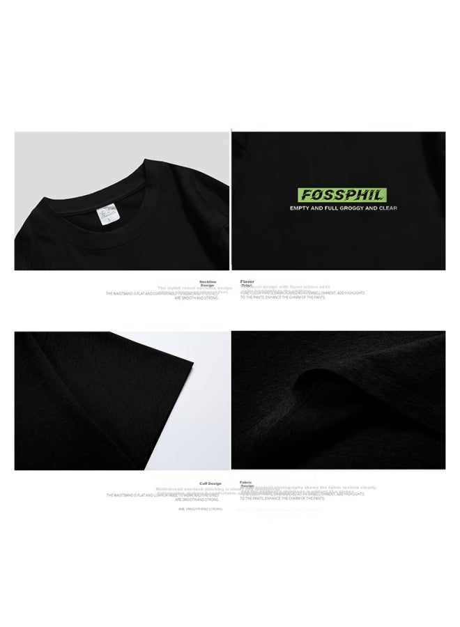 Foss Phil Short Sleeve Uni Summer Cotton Trendy Printed T-shirt Loose Fit Casual Men's Base Shirt Dt02 Black 2XL - Image 3