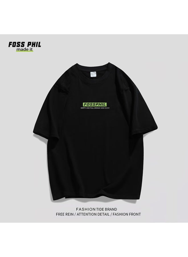 Foss Phil Short Sleeve Uni Summer Cotton Trendy Printed T-shirt Loose Fit Casual Men's Base Shirt Dt02 Black 2XL - Image 5