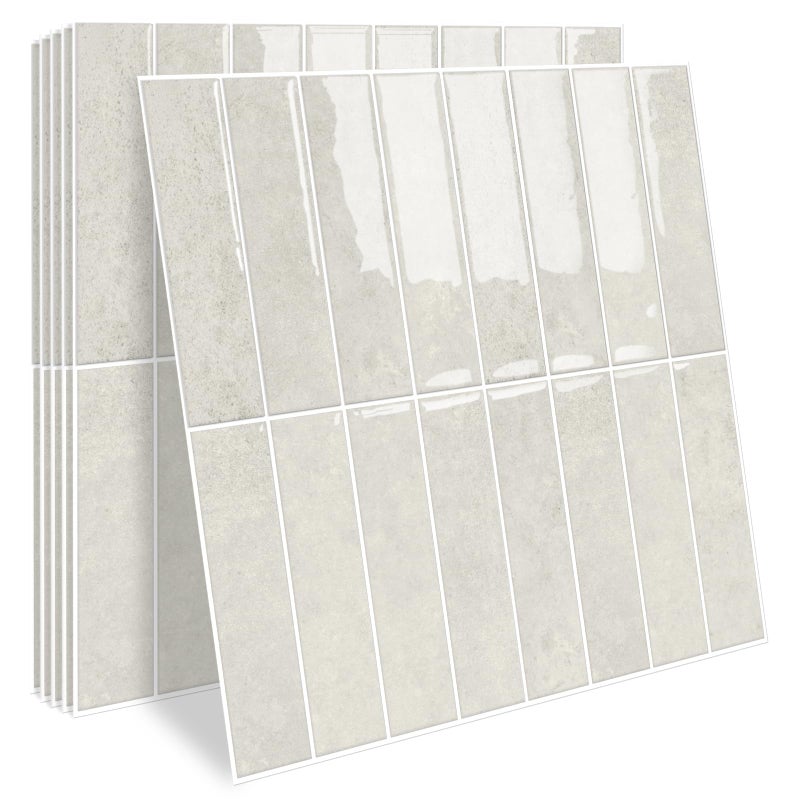 MORCART Upgraded Peel and Stick Backsplash, 10 Sheets of 11.8"x11.8" - 3D Adhesive Waterproof Wall Tiles for Kitchen Countertop, Bathroom, Subway Tiles, Gray-Apricot - Image 1