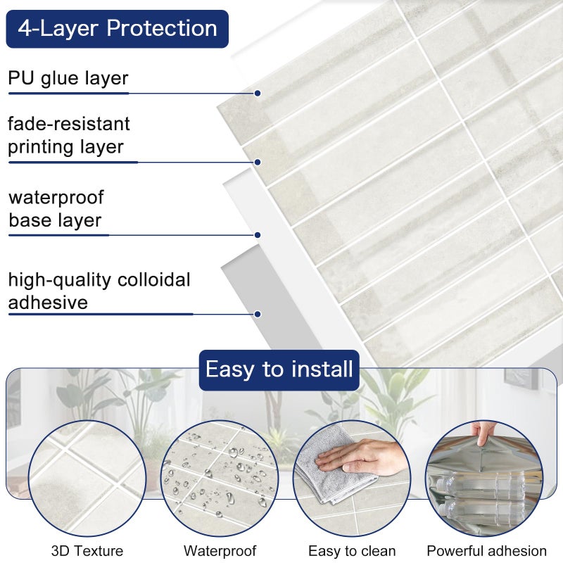 MORCART Upgraded Peel and Stick Backsplash, 10 Sheets of 11.8"x11.8" - 3D Adhesive Waterproof Wall Tiles for Kitchen Countertop, Bathroom, Subway Tiles, Gray-Apricot - Image 3