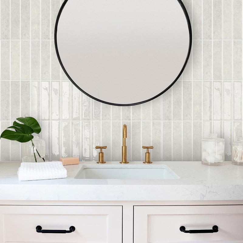 MORCART Upgraded Peel and Stick Backsplash, 10 Sheets of 11.8"x11.8" - 3D Adhesive Waterproof Wall Tiles for Kitchen Countertop, Bathroom, Subway Tiles, Gray-Apricot - Image 2