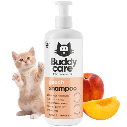 Buddycare Peach Cat Shampoo - Deep Cleansing Shampoo for Cats - Fruity Scented - with Aloe Vera and B5 (16.90oz) - Image 1