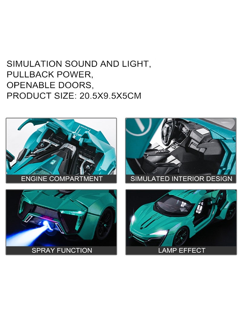 1:24 Die-Cast Model Car with Sound, Lights & Spray – Pullback Power Sports Car Toy with Scissor Doors, Engine Details, Suspension, and Spray Function – for Kids and Collectors - Image 3