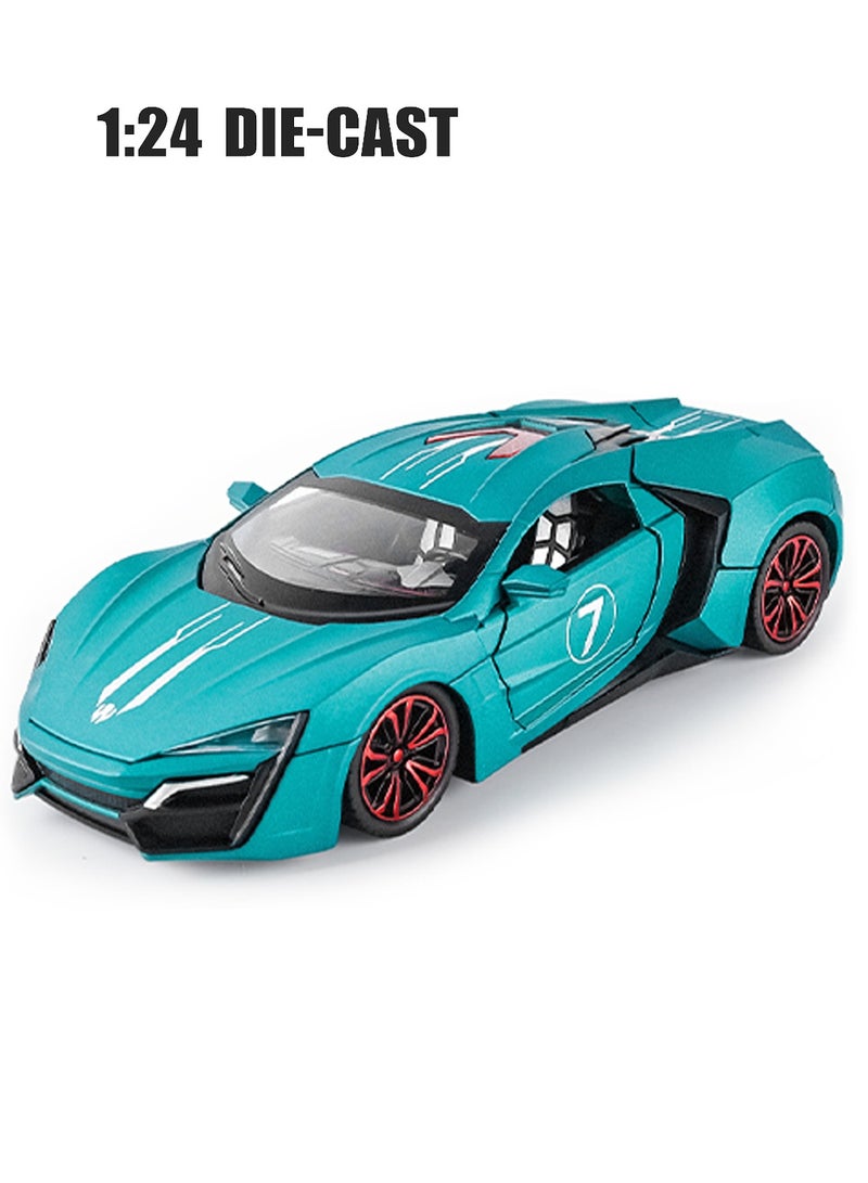 1:24 Die-Cast Model Car with Sound, Lights & Spray – Pullback Power Sports Car Toy with Scissor Doors, Engine Details, Suspension, and Spray Function – for Kids and Collectors - Image 2
