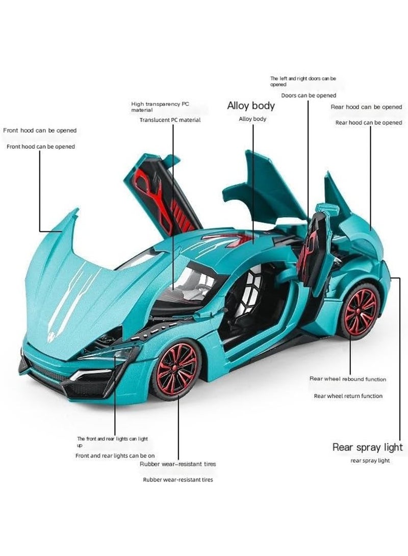 1:24 Die-Cast Model Car with Sound, Lights & Spray – Pullback Power Sports Car Toy with Scissor Doors, Engine Details, Suspension, and Spray Function – for Kids and Collectors - Image 4