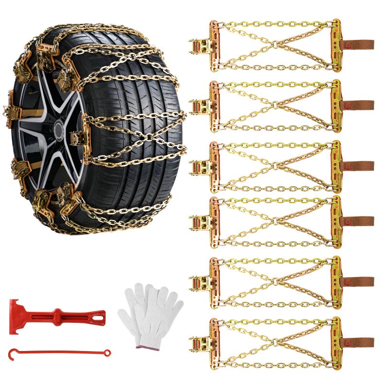 Qoosea Tire Chains Snow Chains for Car & SUV Cross - Link Heavy - Duty 6Pcs Universal Anti-Slip Chains for Tires Durable Snow Tire Chains Tire Cables - Image 1