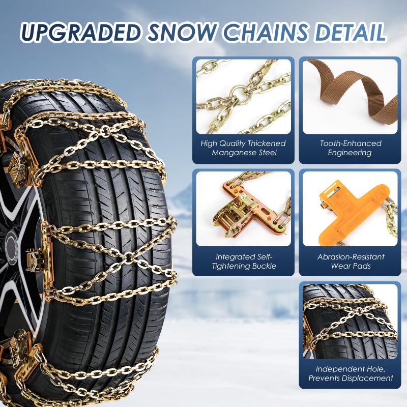 Qoosea Tire Chains Snow Chains for Car & SUV Cross - Link Heavy - Duty 6Pcs Universal Anti-Slip Chains for Tires Durable Snow Tire Chains Tire Cables - Image 2